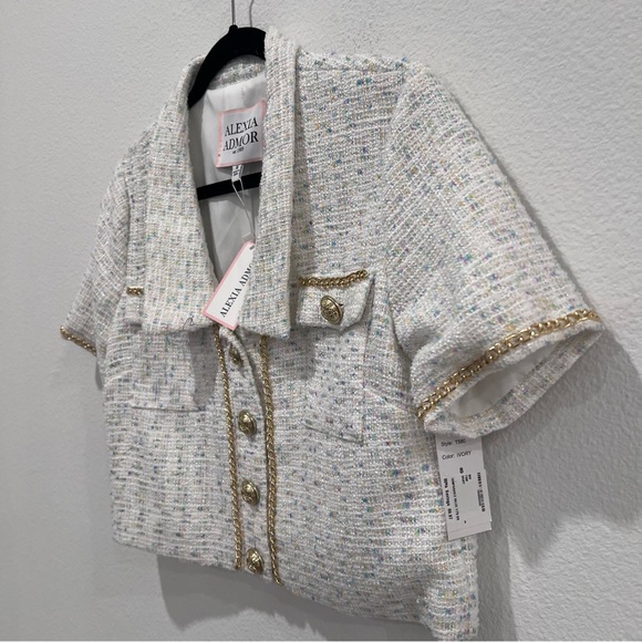 Alexia Admor Selena Short Sleeve Tweed Cropped Blazer Size 8 preppy academia - Picture 3 of 6